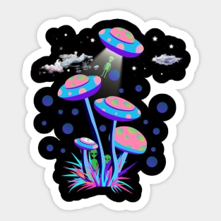 Mushroom UFO and Aliens Sticker